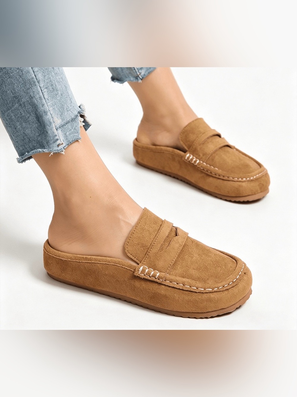 Women's BRAND NEW Faux Suede Penny Loafer Mule Clogs, Casual Backless Loafers - Picture 4 of 6
